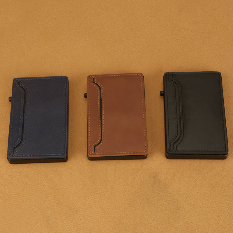 TOYFID Wallet With PU Leather Cover,Aluminum Alloy Pop Up Wallet Holder Card